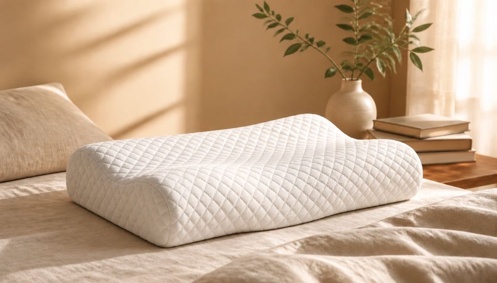Nidra pillow in a calm warm bedroom